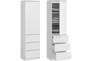 ‎HOME COLLECTIVE Home Collective Kleiderschrank, Garderobenschrank, Mehrzweckschrank mit 3 Einlegeböden & 3 Schubladen | Funktionaler Schrank für Schlafzimmer, Flur oder Arbeitszimmer | 50x40x180 cm (BxTxH) | Weiß