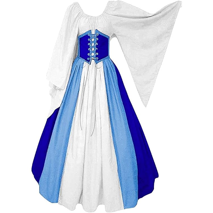 Robe Médiévale Renaissance Avec Manches Trompette - Costume Vintage Pour Femme - 2 Pièces