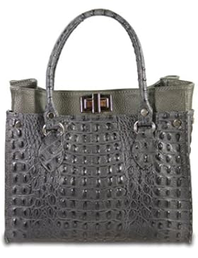 IO.IO.MIO echt Leder Handtasche oder Henkeltasche für Damen Kroko Prägung Farbwahl schwarz / grau / cognac
