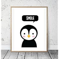 Kinderposter Kinderzimmerbild mit Spruch SMILE und Pinguin - für Mädchen - Geschenkidee zur Geburt, Taufe, Geburtstag, Kinderzimmer Wandbild, skandinavisch - ungerahmt