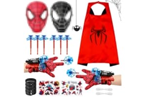 LIVESTN 2 Juegos de Guantes de Lanzador, Lanza Telarañas spiderm, Lanzador de Héroes Launcher Glove, con Máscara y Dardos con spiderm Capa, para Juegos Infantiles para Fiestas de Cosplay