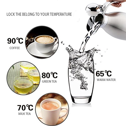 EgoEra® Doppelwandiges Vakuum Tee Kaffee Edelstahl Isolierkanne/ Thermoskannen/ Kaffeekanne Edelstahl/ Isolierung Topf/ Wasserkrug, Silber, 2L - 3