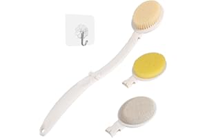 LFJ Szczotka do kąpieli, myjka do ciała 3 w 1 z długim składanym uchwytem z gąbki głowicy Pumeksu do usuwania martwej skóry i redukcji cellulitu