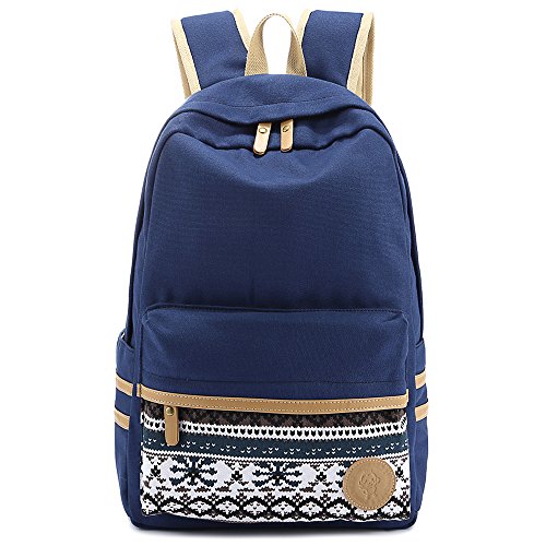 Preisvergleich Produktbild SymbolLife Rucksack damen Herren Teenager Groß Schulrucksack Casual Daypack Backpack Rucksäcke Laptop Rucksack Canvas Reisetasche mit Mäppchen für Universität Outdoor Sport Freizeit 30 X 43 X 14cm, Dunkel Blau