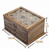 J-Roland Dreischicht Carvings Hohl Hart Holz Schmuckkasten Schmuckkoffer Schmuckkästchen Schmuckschatulle Vitrine Holz mit Samt - 3
