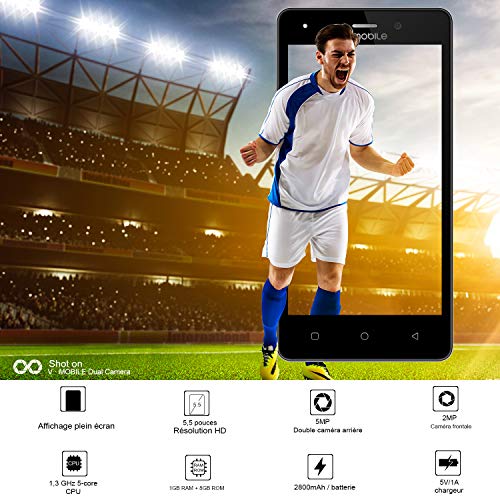 Smartphone Pas Cher 4G 8Pcs V A10 8Go ROM 5MP Appareil Photo Android 7 0 2800mAh Batterie Ecran 5 0 Pouces Double SIM WIFI GPS Quad Core Smartphone Debloqu    Or 