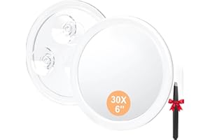 Auxmir Specchio Ingranditore 30X Alto con 3 Ventose, Specchio Trucco 15CM, Specchio Cosmetico Adatto per Trucco Precisa, Depilare Sopracciglia, Pinzare, Eliminare Punti Neri, Ideale per Casa e Viaggio