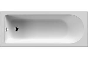 Balterley 1600 x 700mm Round Shower Bath, Straight Single Ended Gloss White Soaking Shower Bath, Acrylic Baths for Bathrooms, Round End, Adjustable Leg Set, Soaking Bathtub (White)