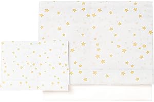 Various - Set di lenzuola per lettino 60 x 120 cm, biancheria per culla, 100% cotone extra morbido in europeo-(basso+controsoffitto+federa+federa) stampa stella beige/bianco