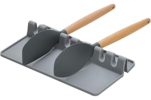 Songway Repose-ustensiles de Cuisine en Silicone, Repose-cuillère, spatule géante, louche, Fourchette, Support antidérapant, résistant à la Chaleur, ustensiles de Cuisine, Silicone (Grey, L)