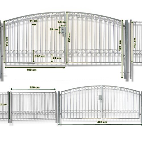 Doppelflügeltor „Constance“ Gartentor Gartentür Tor Hoftor Einfahrtstor inkl. Pfosten verzinkt 400×160 cm - 2