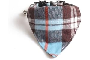 Bandana Cat Collars and Bell | Safe Quick Release Breakaway Buckle | Zacal Cat Collars (Blue & Brown Chequered Bandana)