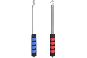 TINSELLNS 2 Pcs Telescopic Flagpole, 2m Portable Telescopic Pole Stainless Steel Extendable Handheld Flagpole, Flag Poles Telescopic Stick for Tourist Guide Camping Travel Teaching Pointer (Blue+ Red)