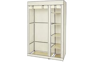 LEADZM Armadio pieghevole in tessuto, con chiusura lampo, scomparti per camera da letto, soggiorno (beige, 110 x 45 x 175 cm)