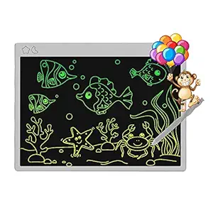 Easy Scribbler 16 inch Rechargeable and Reusable Portable E Writing Pad with Colorful Letters | Drawing Tablet Board Educational Toy for Kids and Girls (White)