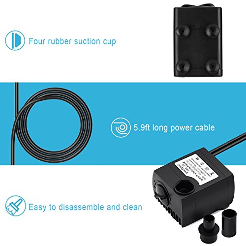 SeeKool-Pompe--Eau-Submersible300L-H-3W-Ultra-Silencieux-avec-2-Buses4-Pieds-de-Ventouses-pour-Les-Fish-Tank-Fontaines-de-Table-Aquarium-Pond-Water-GardensEU-Plug