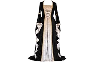 PENGGENGA Vestido De Traje Cuello Cuadrado Medieval Renacentista para Mujer Largo Vendaje Estilo Victoriano Gotico Falda De Palacio