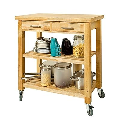 SoBuy® FKW24-N Chariot de Cuisine en bois d'hévéa Kitchen Trolley Desserte roulante avec deux étagères -L80xP40xH90cm
