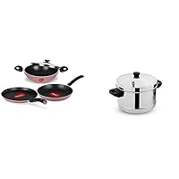 Pigeon by Stovekraft Basics Aluminium Non-Stick Cookware Set, Set of 3 (with one lid), Pink & Pigeon - 4 - Plates Idly…