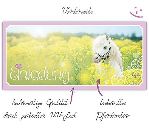 Set: 12 große Pferde Einladungskarten mit 12 Umschlägen zum Kindergeburtstag von BeriluDesign | Kinder Geburtstag-Einladungen Karten Feier Party Mädchen - 4