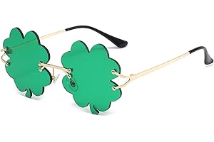 YAMEIZE St. Patrick's Day Grün Four Leaf Irland - Sonnenbrille Leprechaun Kostüm Brille Metall Rahmen Damen Herren Party