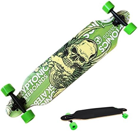 hippier 41” Complete Longboard Skateboard Cruiser Long Skateboard for Kids Adults - ABEC11 Bearing 9 Players Canadian Maple Wood [UK STOCK] (Green Skull)