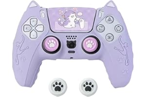 Kool Millennials Silicone Controller Skin Compatible with PS5, Cat Paw Design with 4 Thumb Grips and Touchpad Sticker, Soft Anti-Slip Cover for PlayStation 5 DualSense (Lilac)