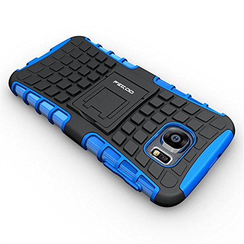 Galaxy S6 Hülle,Pegoo Schutzhülle Dual Layer Hybrid Harte Rüstung Handyhülle Drop Resistance Handys Schutz Hülle mit Anti-Kratz Stoßfest Schutzhülle mit Ständer Case Hülle Cover fall Schale für Samsung Galaxy S6 (Blau) - 4