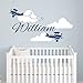 Airplane Wall Decal - Clouds Name Vinyl Sticker Personalized Custom Name Biplane Clouds Wall Decals Plane Kids Children Name Nursery Boys Room Decor