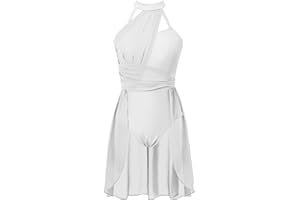 Jowowha Damen Ballettkleid Neckholder Eiskunstlauf Kleid Ballettanzug mit Asymmetrisch Rock Ballett Trikot Tanzbody Modern Lyrisch Tanzkleid