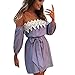 Produktbild Keepwin Damen Bandeau Bustier Kleider Aus Schulter Spitzenverzierung Sommerkleid Bowknot Tunika Abendkleid Partykleid Cocktailkleid (L, Blau)