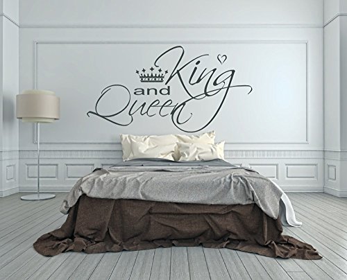timalo® Wandtattoo fürs Schlafzimmer 68054-110×58 weiss ~ Schriftzug: Spruch KING and QUEEN, Königin mit Krone und kleinem Herz - 2