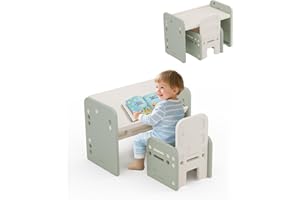 ‎HOOPYOSMS hoopyosms Kindertisch und Stuhl Set für Kinder, Aktivitätstisch mit Geneigter Tischplatte zum Malen, Lesen, Schreiben und Spielen(Grün)