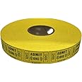 The Ticket Gurus-2000 Yellow Admit One Single Roll Consecutively Numbered Raffle Tickets