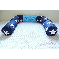 Sterne Bettschlange bis 2m dunkelblau mit Name Bestickung