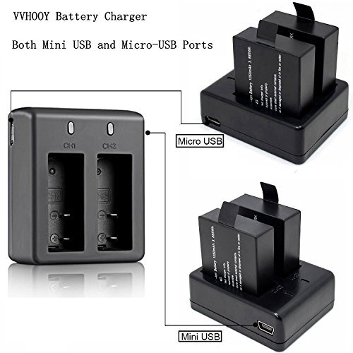 VVHOOY 3 x 1050mAh Rechargeable Action Camera Battery with USB Dual Charger for 4k Action Camera AKASO EK7000/Campark/EKEN/APEMAN/FITFORT/Crosstour/DBPOWER EX5000/Amuoc/CAMKONG/SEENTRON