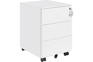 ‎LVSTEEL LVSTEEL Rollcontainer mit Schubladen, Mobiler Aktenschrank unter Schreibtisch, Abschließbarer Büroschrank, Druckertisch, 3 Schubladen 4 Schlüssel, Vormontiert, Büro, Homeoffice, Weiß
