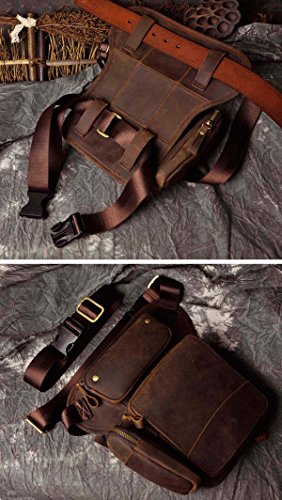 Le'aokuu Herren Leder Hüfttasche Gürteltasche Radfahren Schulter Tropfen Bein Tasche Beutel 3108 braun