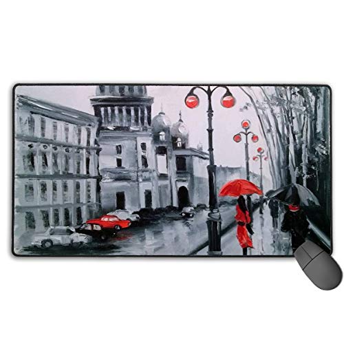 Egesgegts Mouse Pad 40 * 75 Black And White Love Under A Red Umbrella Office Home Comfort And Soft For Computer And Laptop