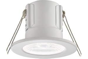 NATIONAL LIGHTING SHIELDECO Matt White Finish Steel Fire Rated Cool White LED Anti Glare Low Profile Ceiling Downlight Spotlight IP65 Rated for Bathroom, Shower, Kitchen, Lounge