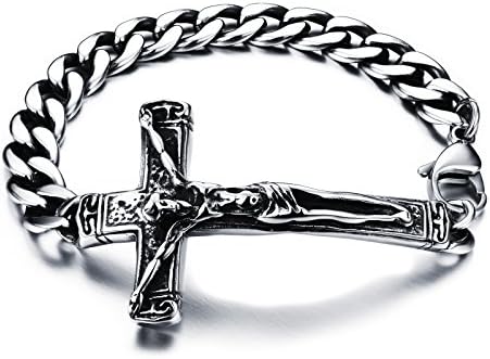 Mintik Jewellery Stainless Steel Men's Jesus Chris Crucifix Cross Prayer Bracelet, 8.19 inch