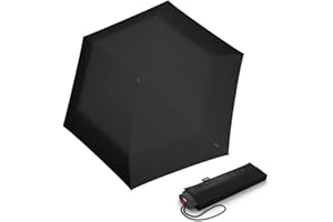 Knirps Regenschirm IS.050 schwarz mit passender Schirmtasche I kleiner Regenschirm für unterwegs I Handöffner Taschenschirm I Mini Schirm sturmfest & leicht