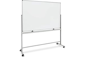 ‎OFFICEMARSHAL OfficeMarshal Whiteboard mit Ständer 90 x 120cm mobiles Whiteboard auf Rollen doppelseitige Stativdrehtafel magnetisch, beschreibbar, rollbar, leicht abwischbar mit Stifteablage, Aluminiumrahmen