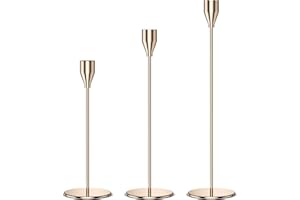 Relota Juego de 3 Dorado Candelabros para Velas 33/28/22cm, Vintage Cónicas Portavelas de Metal Alto, Candelabro Decorativos de Velas para decoración del Hogar, Bodas, Cenas, Navidad, Fiestas