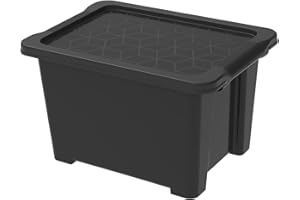 Rotho Evo Easy - Scatola portaoggetti con coperchio, 15 l, in plastica (PP riciclato), 15 l, 39 x 28 x 23 cm, colore: Nero