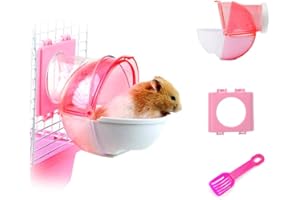 WishLotus Hamster Sand Bathroom, 3Pcs Detachable Plastic Hamster Sand Bath Container Small Pet Bathtub Extermal Toilet with Shovel and Cage Accessory for Hamster Guinea Pig Gerbil (Pink)