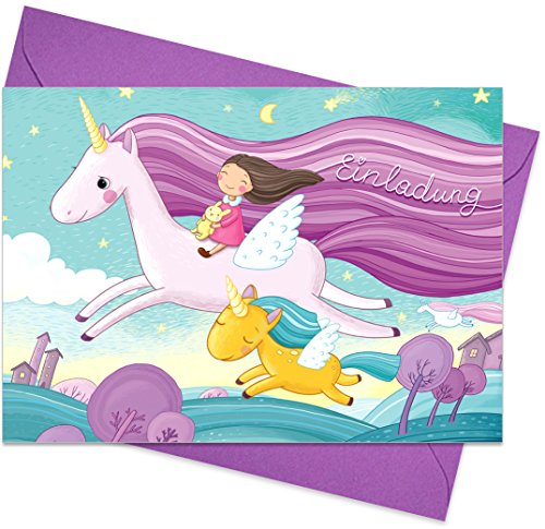 8er oder 15er Set (inkl. Umschläge): Einladungskarten „Einhorn“ für den Kindergeburtstag oder anderen Anlass – hochwertige Geburtstagseinladungen für Mädchen, Kinder
