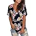 Produktbild mounter- Damen Sommer V-Ausschnitt Kurzarm T-Shirt Casual Tunika Tops Bluse Damen Floral Print Pullover Shirt Tunika Tops Gr. Medium, Blackb