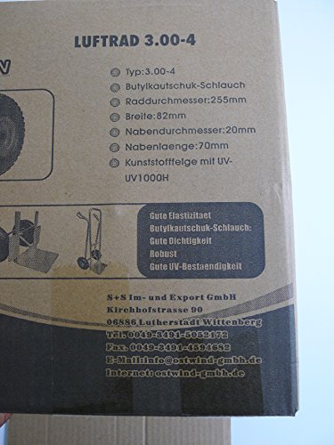 2x Sackkarrenrad Luftrad 3.00-4 (2P.R) Luftbreifung 260×85 mm Sackkarre Ersatzrad - 4