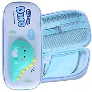 Toyshine Soft Touch Pencil Case with Compartments - Kids Large Capacity School Supply Organizer Students Stationery Box - Girls Pen Pouch- Dino Sea Green